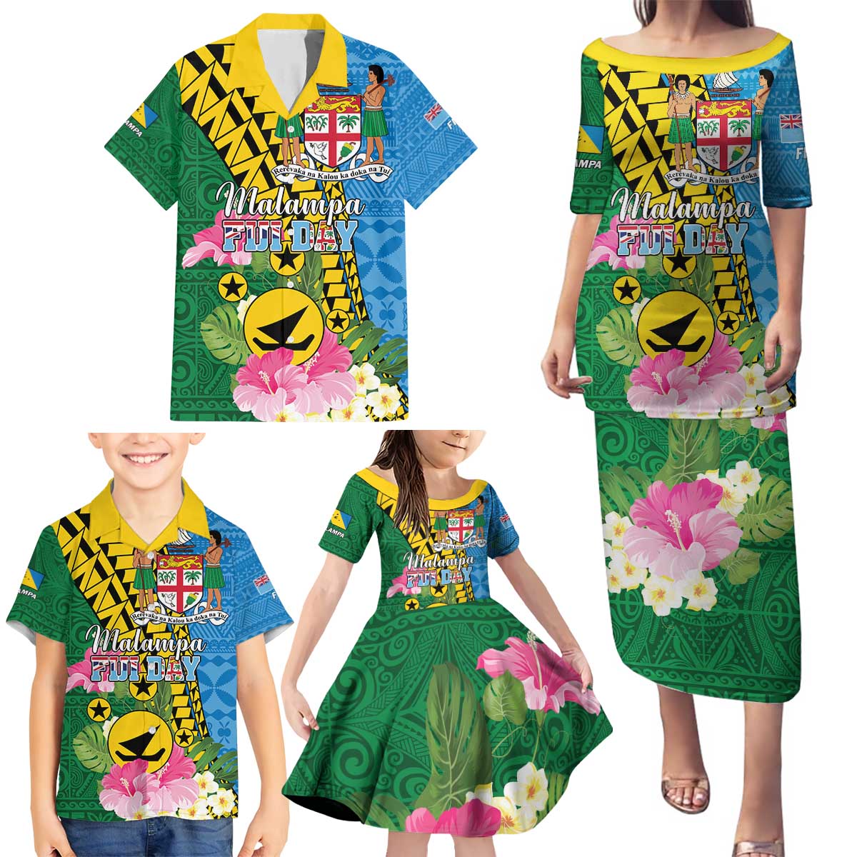 Personalised Malampa Fiji Day Family Matching Puletasi and Hawaiian Shirt Tropical Tapa Pattern LT01 - Polynesian Pride