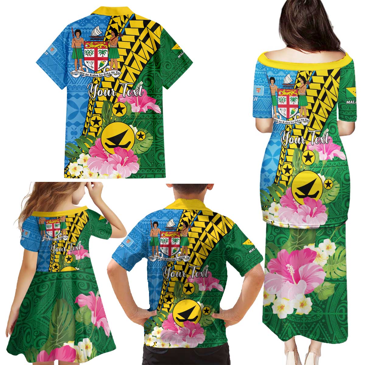 Personalised Malampa Fiji Day Family Matching Puletasi and Hawaiian Shirt Tropical Tapa Pattern LT01 - Polynesian Pride