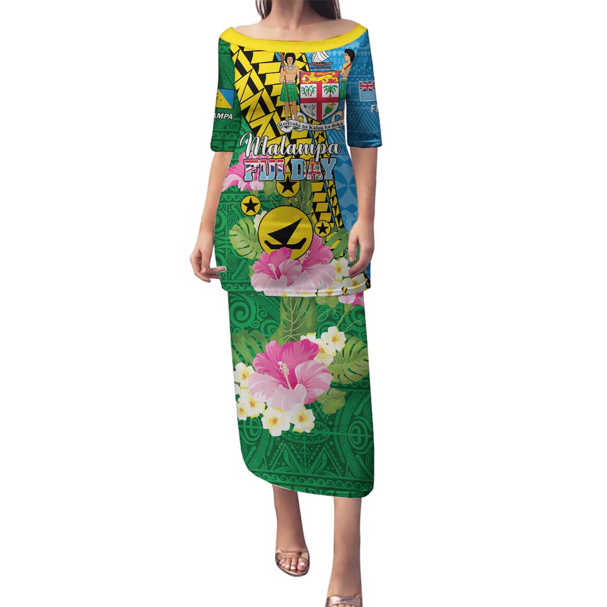 Personalised Malampa Fiji Day Family Matching Puletasi and Hawaiian Shirt Tropical Tapa Pattern LT01 Mom's Dress Art - Polynesian Pride