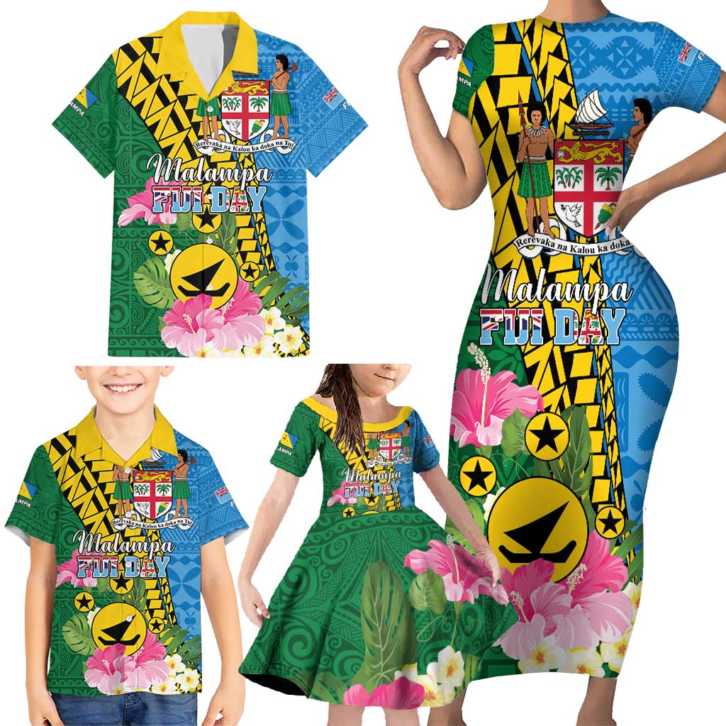 Personalised Malampa Fiji Day Family Matching Short Sleeve Bodycon Dress and Hawaiian Shirt Tropical Tapa Pattern LT01 - Polynesian Pride