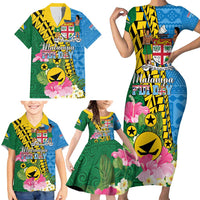 Personalised Malampa Fiji Day Family Matching Short Sleeve Bodycon Dress and Hawaiian Shirt Tropical Tapa Pattern LT01 - Polynesian Pride