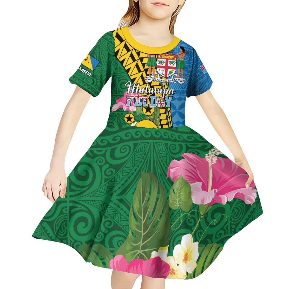 Personalised Malampa Fiji Day Kid Short Sleeve Dress Tropical Tapa Pattern