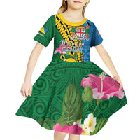 Personalised Malampa Fiji Day Kid Short Sleeve Dress Tropical Tapa Pattern