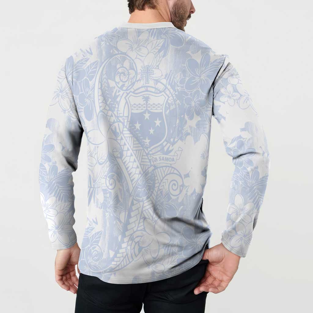 Samoa White Sunday Button Sweatshirt Plumeria Floral