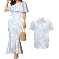 Samoa White Sunday Couples Matching Mermaid Dress and Hawaiian Shirt Plumeria Floral LT01 White - Polynesian Pride