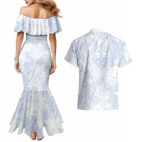 Samoa White Sunday Couples Matching Mermaid Dress and Hawaiian Shirt Plumeria Floral LT01 - Polynesian Pride