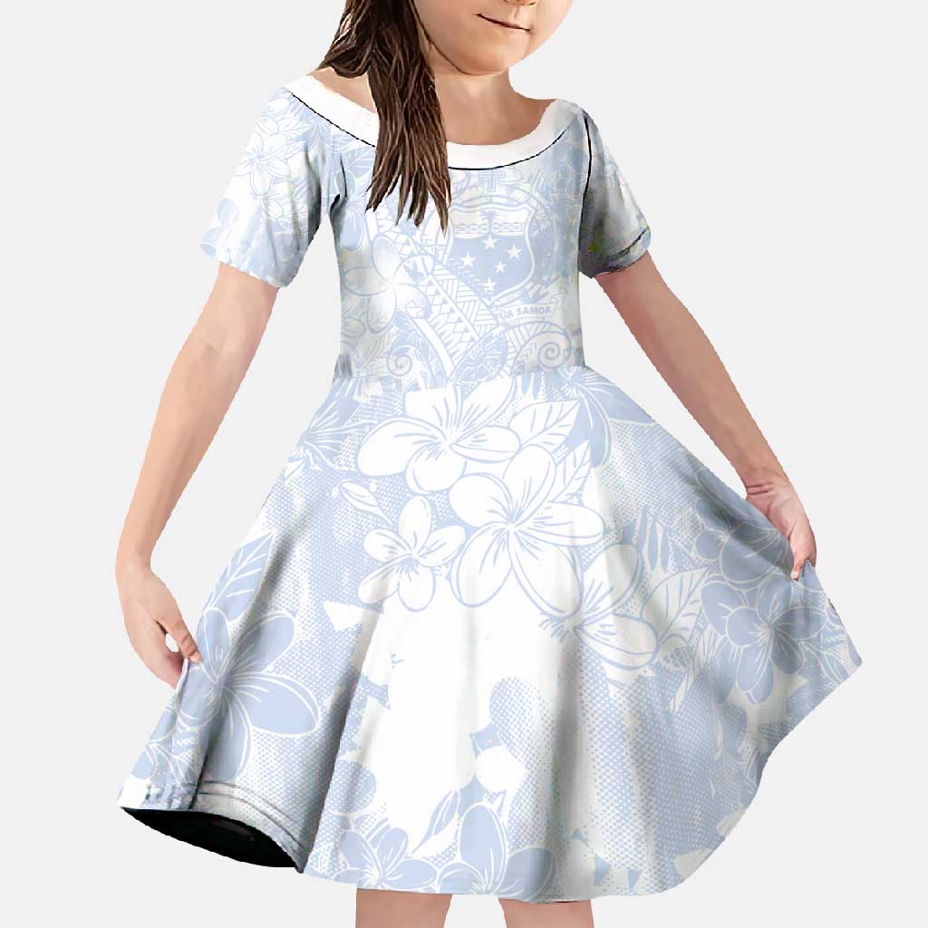 Samoa White Sunday Family Matching Long Sleeve Bodycon Dress and Hawaiian Shirt Plumeria Floral LT01 Daughter's Dress White - Polynesian Pride