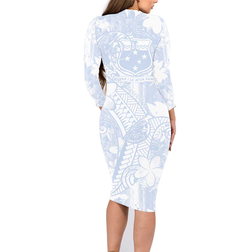 Samoa White Sunday Family Matching Long Sleeve Bodycon Dress and Hawaiian Shirt Plumeria Floral LT01 - Polynesian Pride