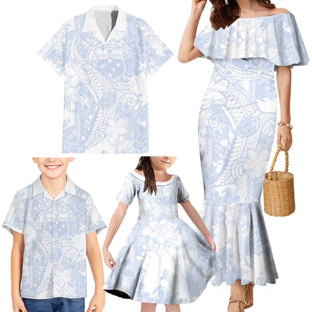 Samoa White Sunday Family Matching Mermaid Dress and Hawaiian Shirt Plumeria Floral LT01 - Polynesian Pride