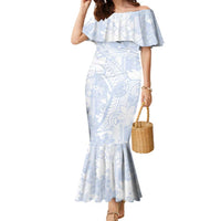 Samoa White Sunday Family Matching Mermaid Dress and Hawaiian Shirt Plumeria Floral LT01 Mom's Dress White - Polynesian Pride
