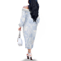 Samoa White Sunday Family Matching Off The Shoulder Long Sleeve Dress and Hawaiian Shirt Plumeria Floral LT01 - Polynesian Pride