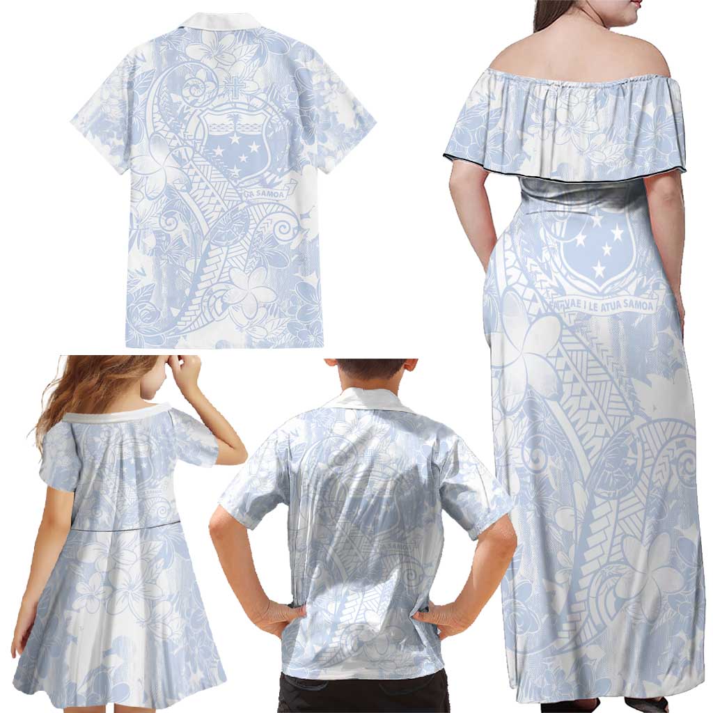 Samoa White Sunday Family Matching Off Shoulder Maxi Dress and Hawaiian Shirt Plumeria Floral LT01 - Polynesian Pride