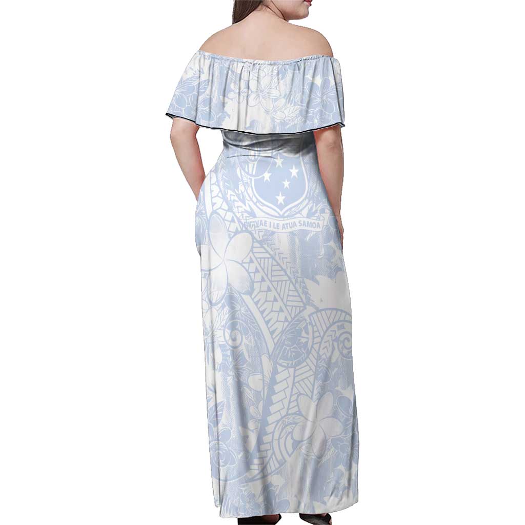 Samoa White Sunday Family Matching Off Shoulder Maxi Dress and Hawaiian Shirt Plumeria Floral LT01 - Polynesian Pride