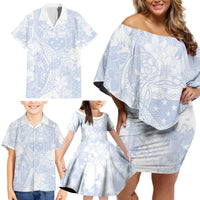 Samoa White Sunday Family Matching Off Shoulder Short Dress and Hawaiian Shirt Plumeria Floral LT01 - Polynesian Pride