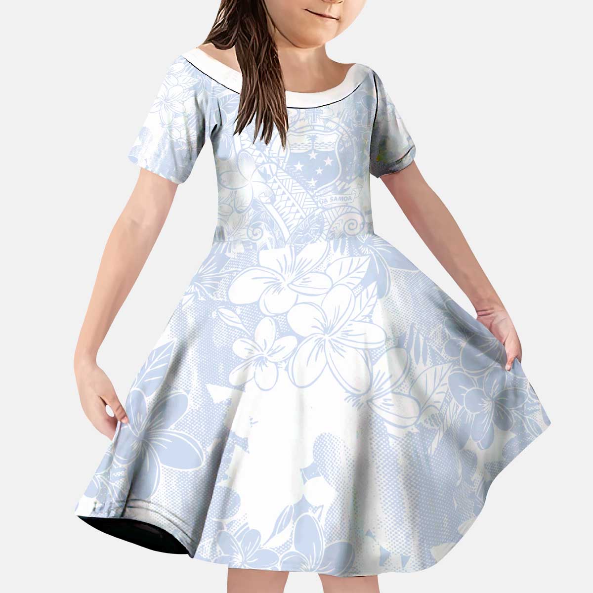 Samoa White Sunday Family Matching Puletasi and Hawaiian Shirt Plumeria Floral LT01 Daughter's Dress White - Polynesian Pride
