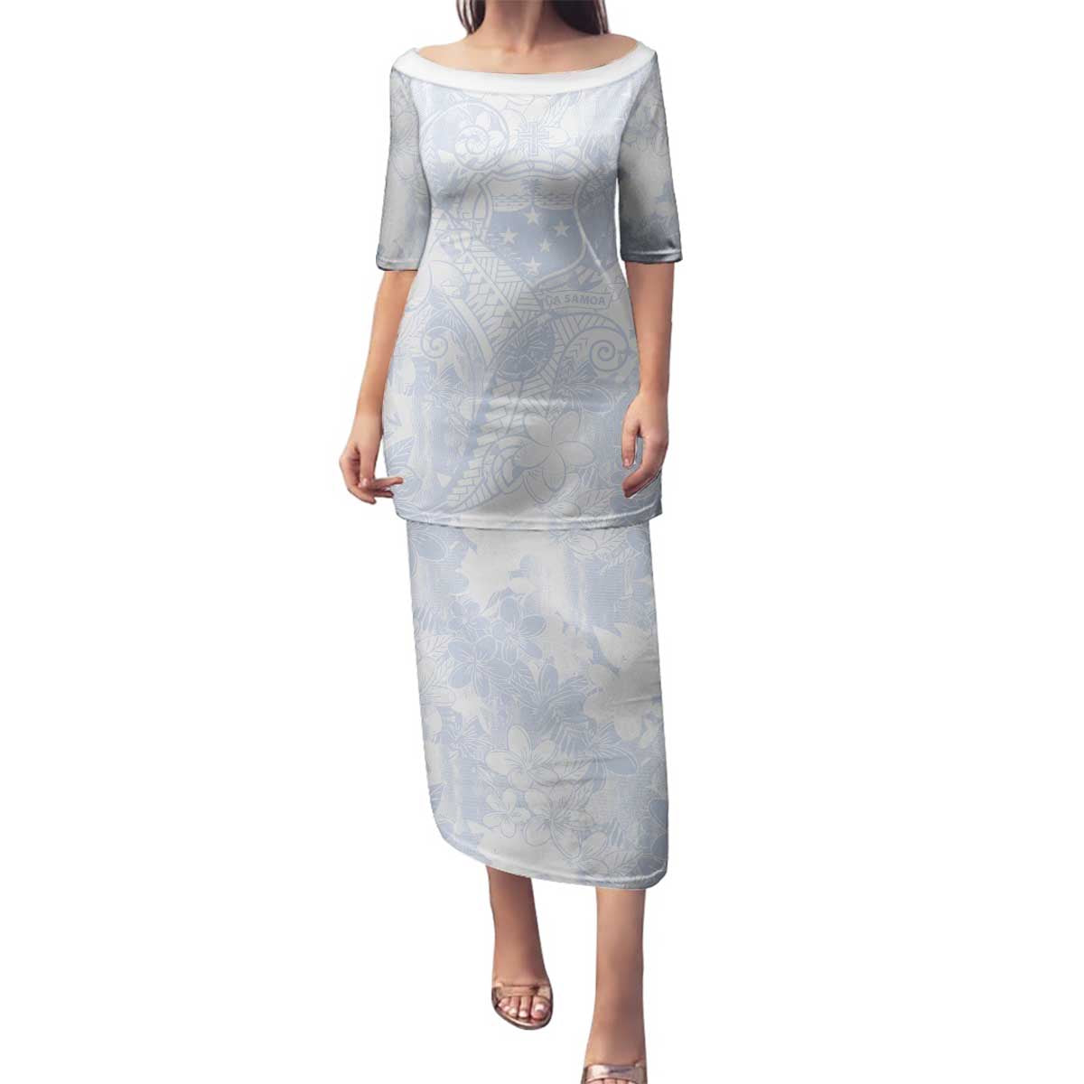 Samoa White Sunday Family Matching Puletasi and Hawaiian Shirt Plumeria Floral LT01 Mom's Dress White - Polynesian Pride