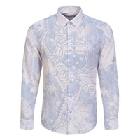 Samoa White Sunday Family Matching Short Sleeve Bodycon Dress and Hawaiian Shirt Plumeria Floral LT01 Dad's Shirt - Long Sleeve White - Polynesian Pride
