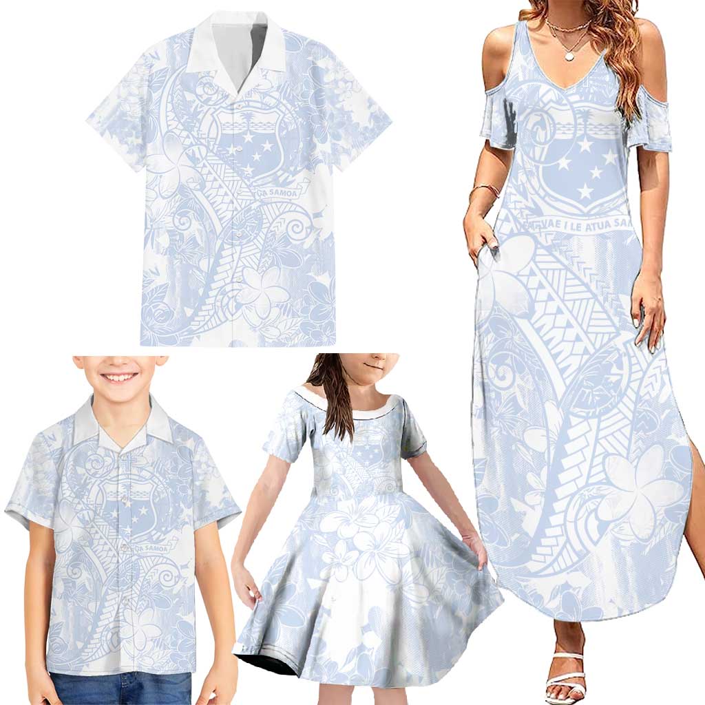 Samoa White Sunday Family Matching Summer Maxi Dress and Hawaiian Shirt Plumeria Floral LT01 - Polynesian Pride