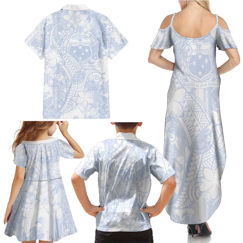 Samoa White Sunday Family Matching Summer Maxi Dress and Hawaiian Shirt Plumeria Floral LT01 - Polynesian Pride