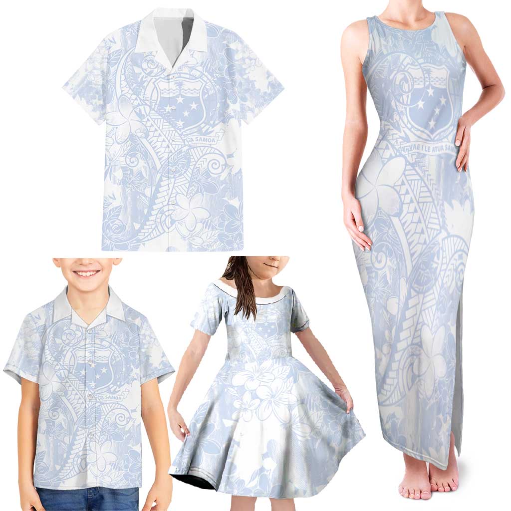 Samoa White Sunday Family Matching Tank Maxi Dress and Hawaiian Shirt Plumeria Floral LT01 - Polynesian Pride