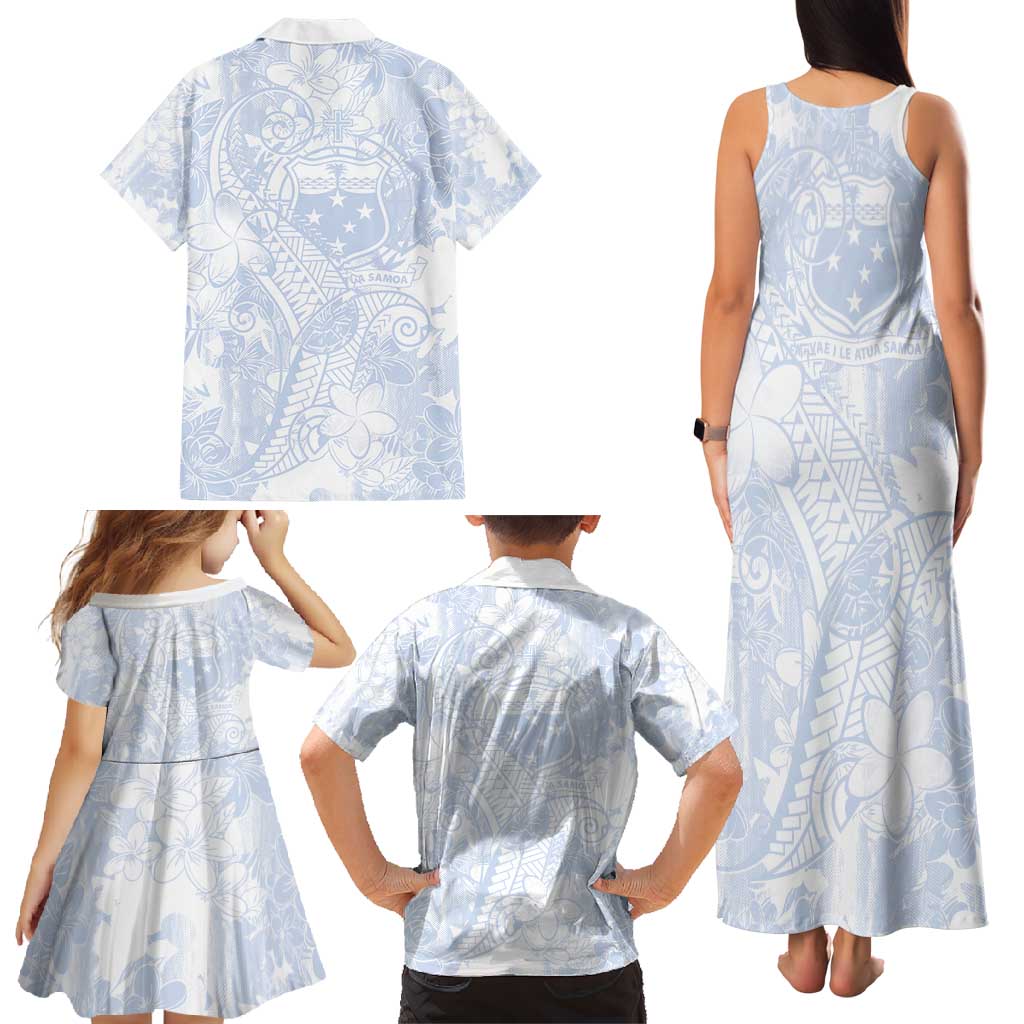 Samoa White Sunday Family Matching Tank Maxi Dress and Hawaiian Shirt Plumeria Floral LT01 - Polynesian Pride