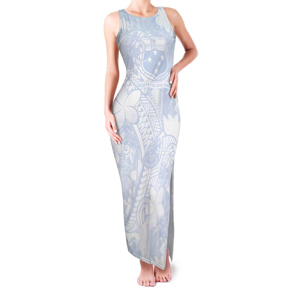 Samoa White Sunday Family Matching Tank Maxi Dress and Hawaiian Shirt Plumeria Floral LT01 Mom's Dress White - Polynesian Pride