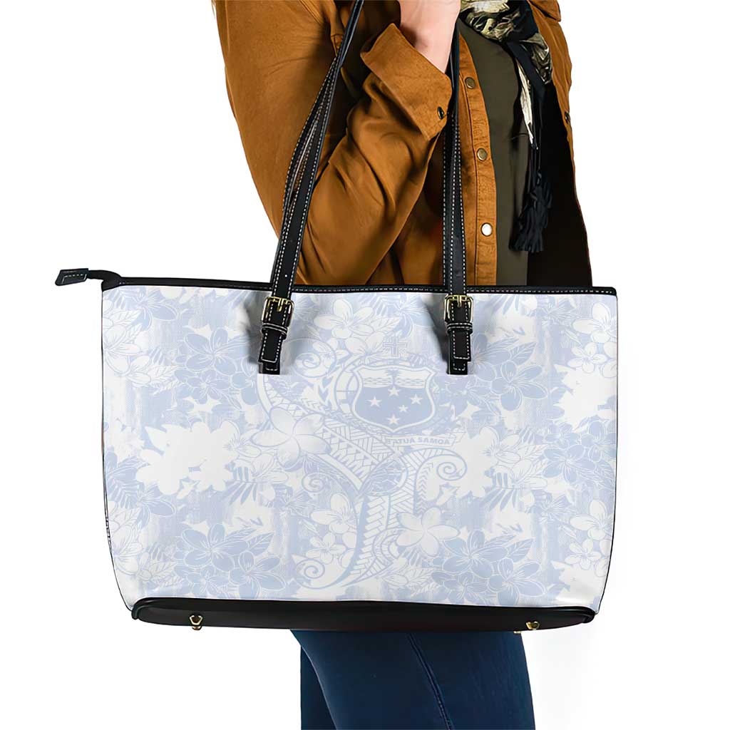 Samoa White Sunday Leather Tote Bag Plumeria Floral