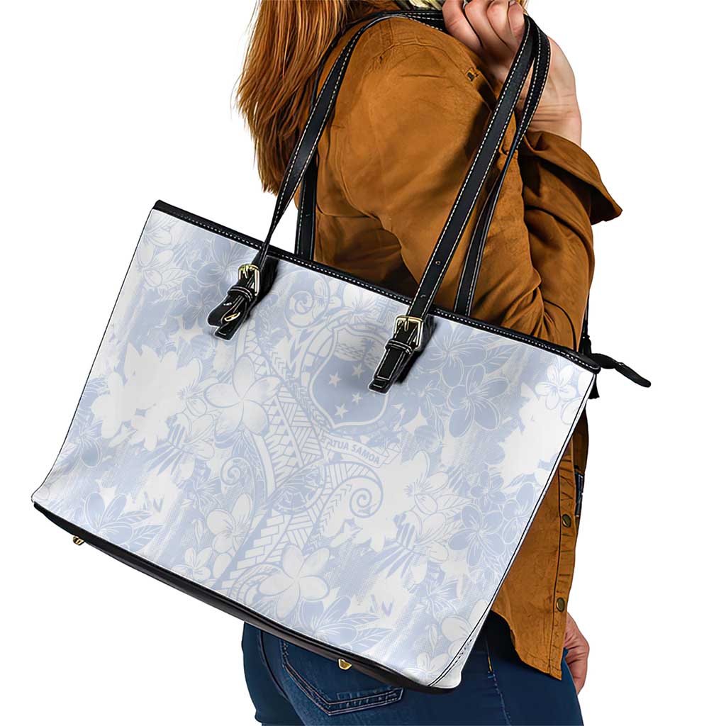 Samoa White Sunday Leather Tote Bag Plumeria Floral