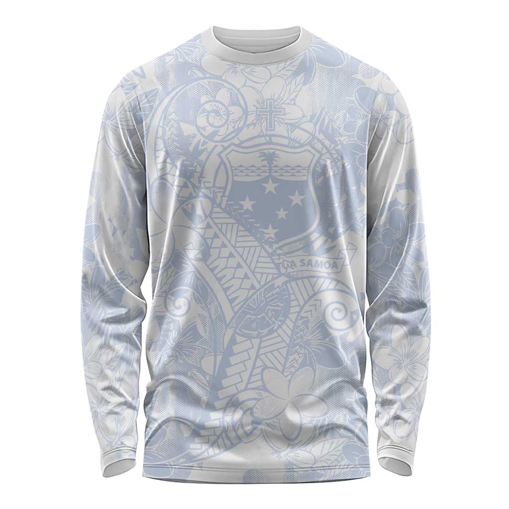 Samoa White Sunday Long Sleeve Shirt Plumeria Floral LT01 Unisex White - Polynesian Pride