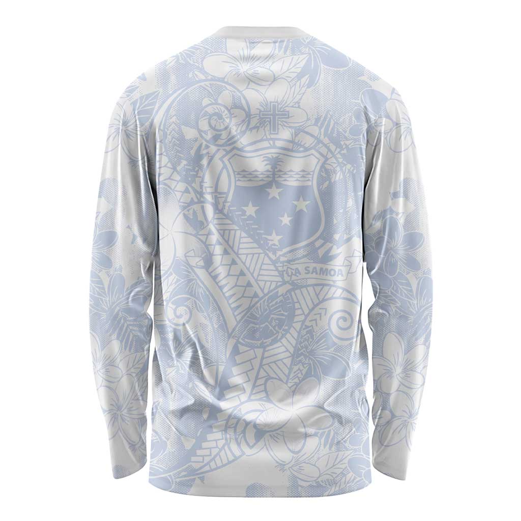 Samoa White Sunday Long Sleeve Shirt Plumeria Floral LT01 - Polynesian Pride