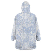 Samoa White Sunday Wearable Blanket Hoodie Plumeria Floral