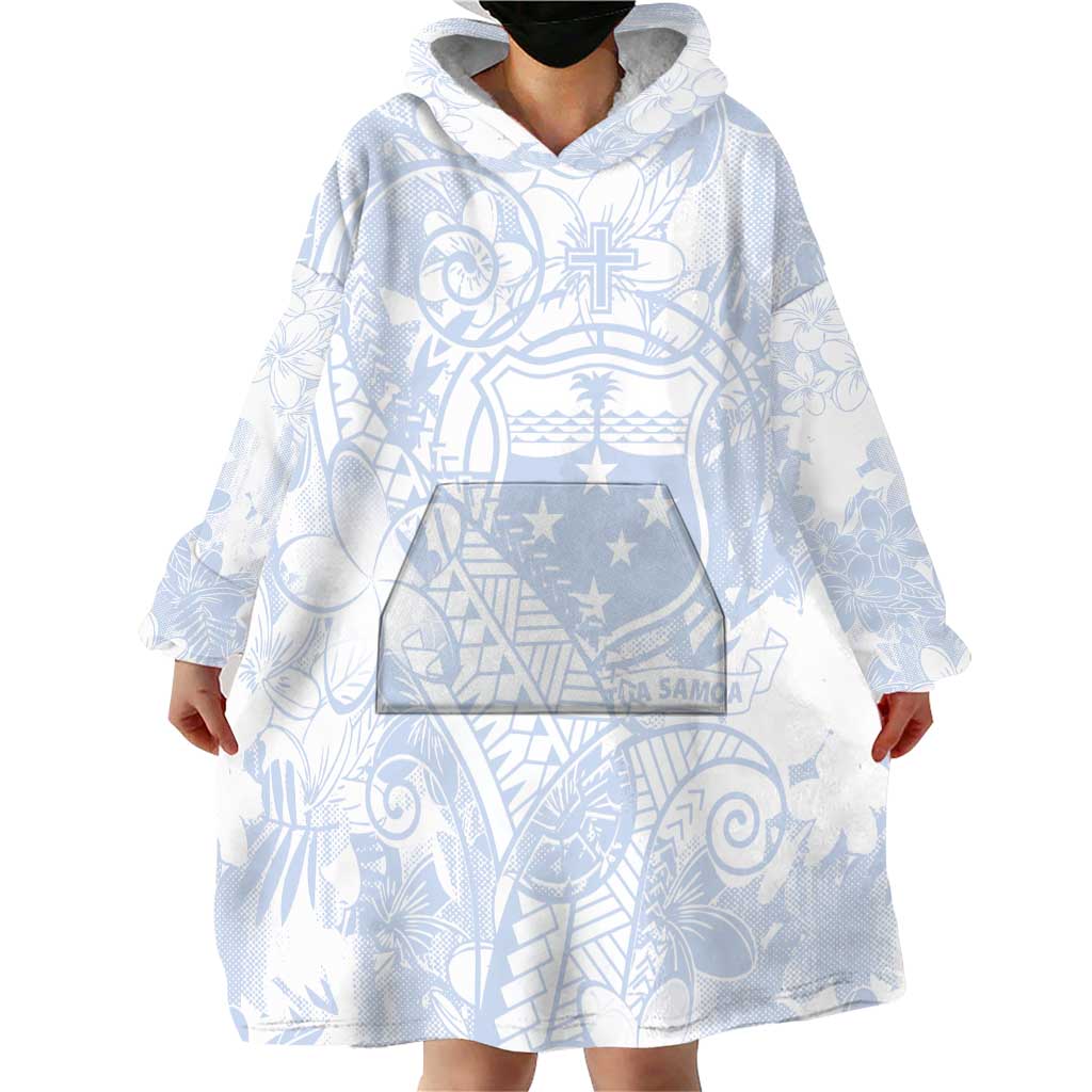 Samoa White Sunday Wearable Blanket Hoodie Plumeria Floral