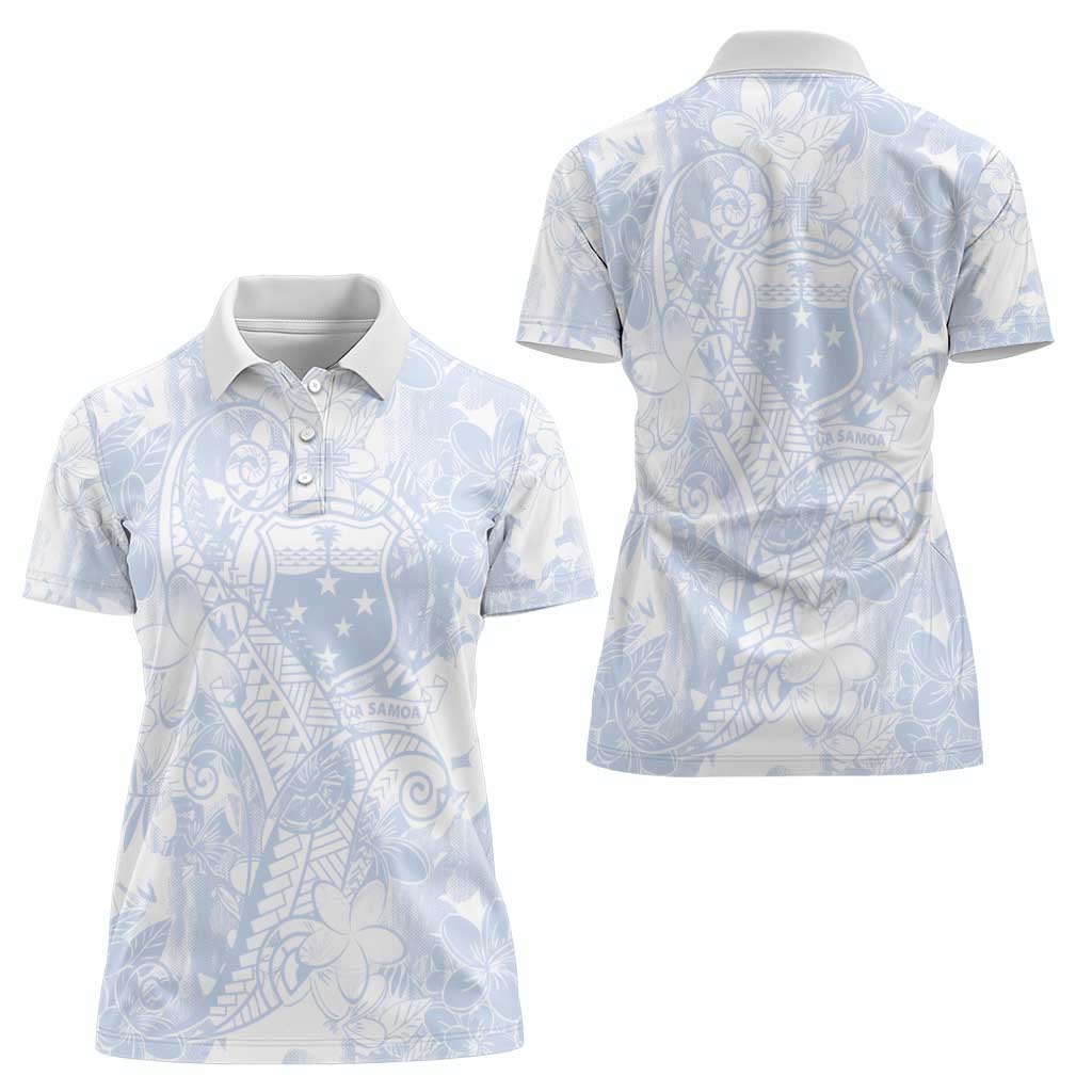 Samoa White Sunday Women Polo Shirt Plumeria Floral