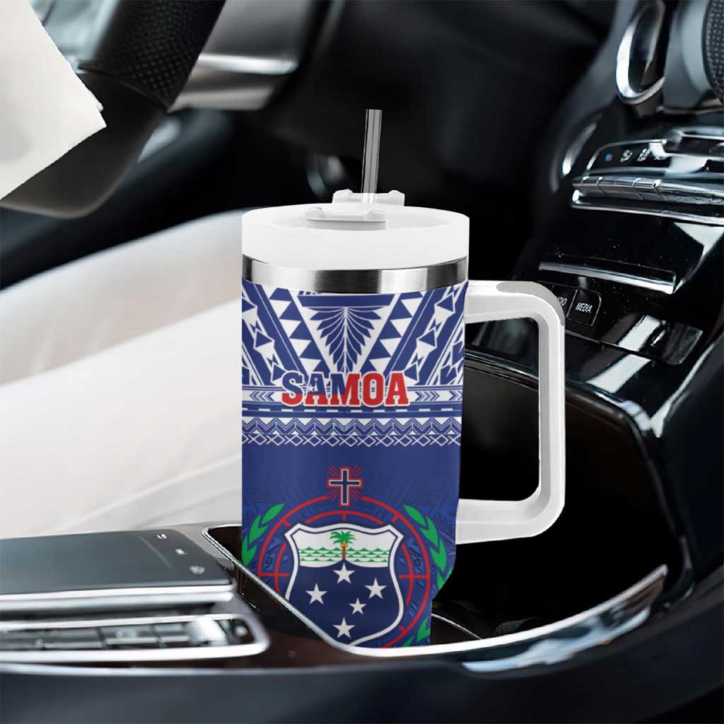 Samoa Rugby Tumbler With Handle Manu Samoa Polynesian Tatoo Pattern