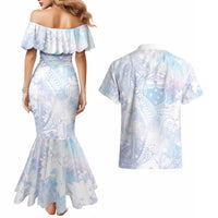 Samoa White Sunday Couples Matching Mermaid Dress and Hawaiian Shirt Sweet Pastel Plumeria Floral LT01 - Polynesian Pride