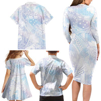 Samoa White Sunday Family Matching Long Sleeve Bodycon Dress and Hawaiian Shirt Sweet Pastel Plumeria Floral LT01 - Polynesian Pride