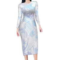 Samoa White Sunday Family Matching Long Sleeve Bodycon Dress and Hawaiian Shirt Sweet Pastel Plumeria Floral LT01 Mom's Dress White - Polynesian Pride