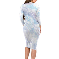Samoa White Sunday Family Matching Long Sleeve Bodycon Dress and Hawaiian Shirt Sweet Pastel Plumeria Floral LT01 - Polynesian Pride