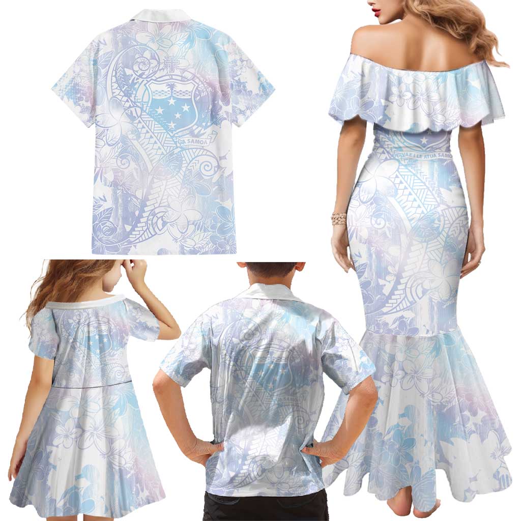 Samoa White Sunday Family Matching Mermaid Dress and Hawaiian Shirt Sweet Pastel Plumeria Floral LT01 - Polynesian Pride