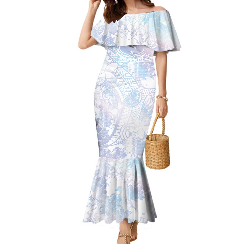 Samoa White Sunday Family Matching Mermaid Dress and Hawaiian Shirt Sweet Pastel Plumeria Floral LT01 Mom's Dress White - Polynesian Pride