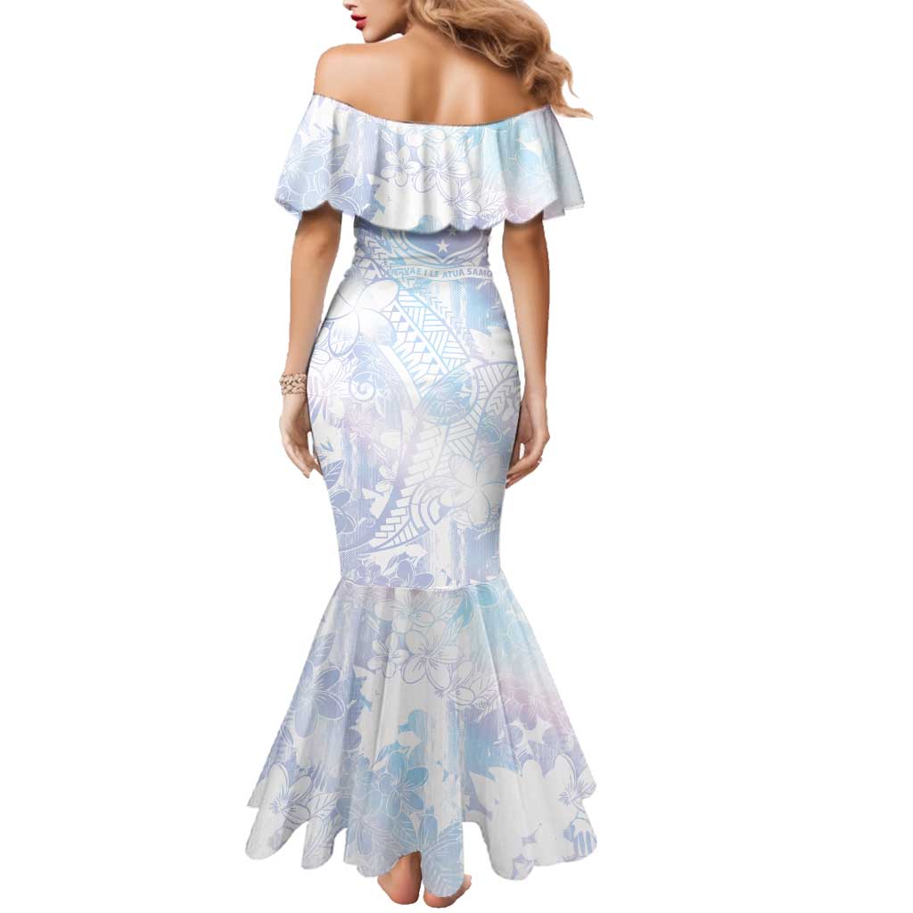 Samoa White Sunday Family Matching Mermaid Dress and Hawaiian Shirt Sweet Pastel Plumeria Floral LT01 - Polynesian Pride