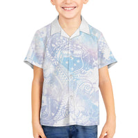 Samoa White Sunday Family Matching Off The Shoulder Long Sleeve Dress and Hawaiian Shirt Sweet Pastel Plumeria Floral LT01 Son's Shirt White - Polynesian Pride