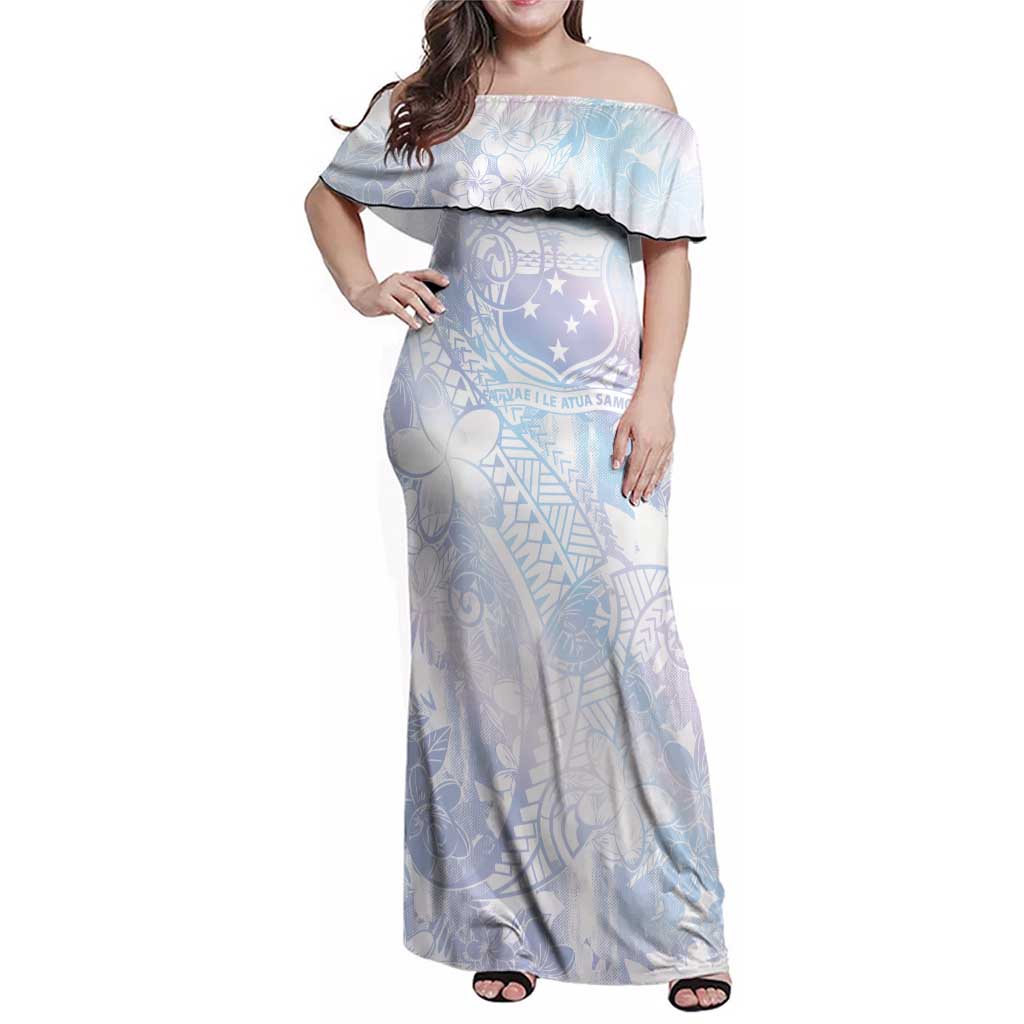 Samoa White Sunday Family Matching Off Shoulder Maxi Dress and Hawaiian Shirt Sweet Pastel Plumeria Floral LT01 Mom's Dress White - Polynesian Pride