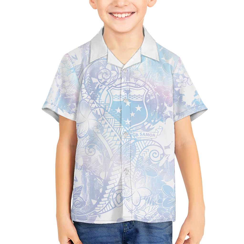 Samoa White Sunday Family Matching Off Shoulder Maxi Dress and Hawaiian Shirt Sweet Pastel Plumeria Floral LT01 Son's Shirt White - Polynesian Pride