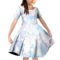 Samoa White Sunday Family Matching Off Shoulder Short Dress and Hawaiian Shirt Sweet Pastel Plumeria Floral LT01 Daughter's Dress White - Polynesian Pride