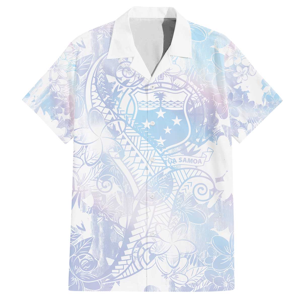 Samoa White Sunday Family Matching Off Shoulder Short Dress and Hawaiian Shirt Sweet Pastel Plumeria Floral LT01 Dad's Shirt - Short Sleeve White - Polynesian Pride