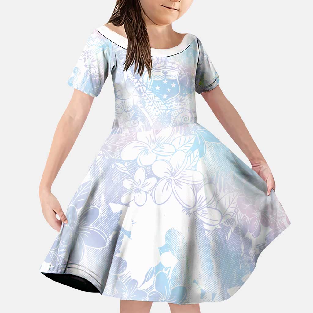 Samoa White Sunday Family Matching Puletasi and Hawaiian Shirt Sweet Pastel Plumeria Floral LT01 Daughter's Dress White - Polynesian Pride