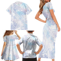 Samoa White Sunday Family Matching Short Sleeve Bodycon Dress and Hawaiian Shirt Sweet Pastel Plumeria Floral LT01 - Polynesian Pride