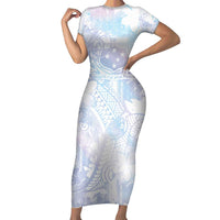 Samoa White Sunday Family Matching Short Sleeve Bodycon Dress and Hawaiian Shirt Sweet Pastel Plumeria Floral LT01 Mom's Dress White - Polynesian Pride