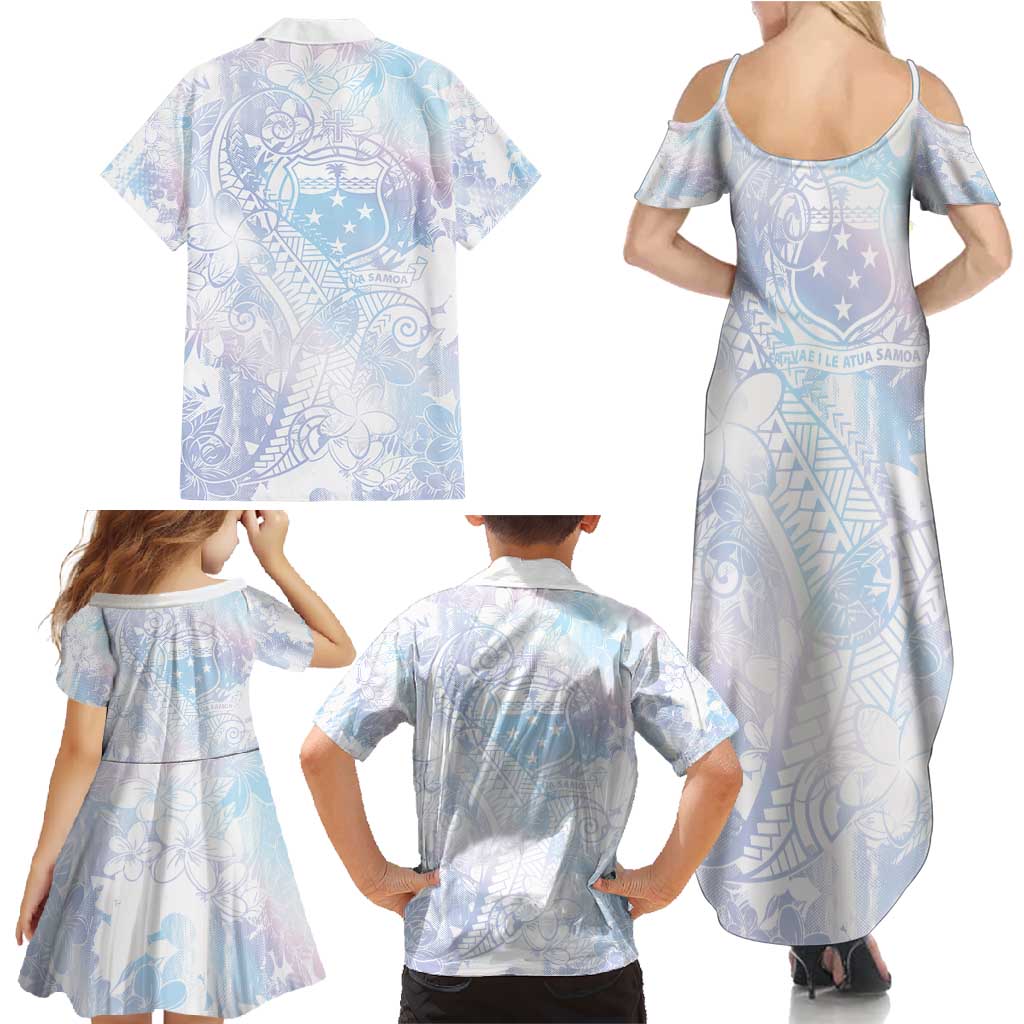 Samoa White Sunday Family Matching Summer Maxi Dress and Hawaiian Shirt Sweet Pastel Plumeria Floral LT01 - Polynesian Pride